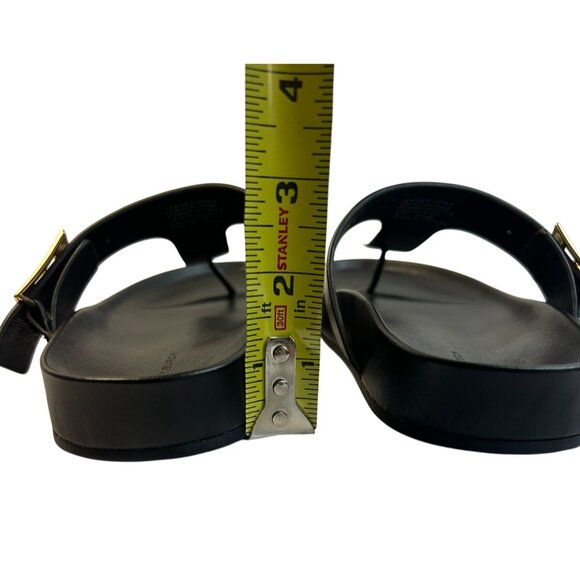 Tory Burch Mellow T-Strap Thong Sandal Size 7.5M Leather Black Slip On Open Toe - Picture 11 of 11